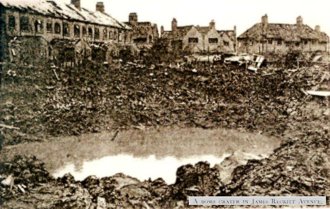 the crater at the back of the houses Nos20 - 60 James Reckitt Avenue, in 1941.